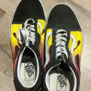 Vans Men's Black and Yellow Flame Sneakers